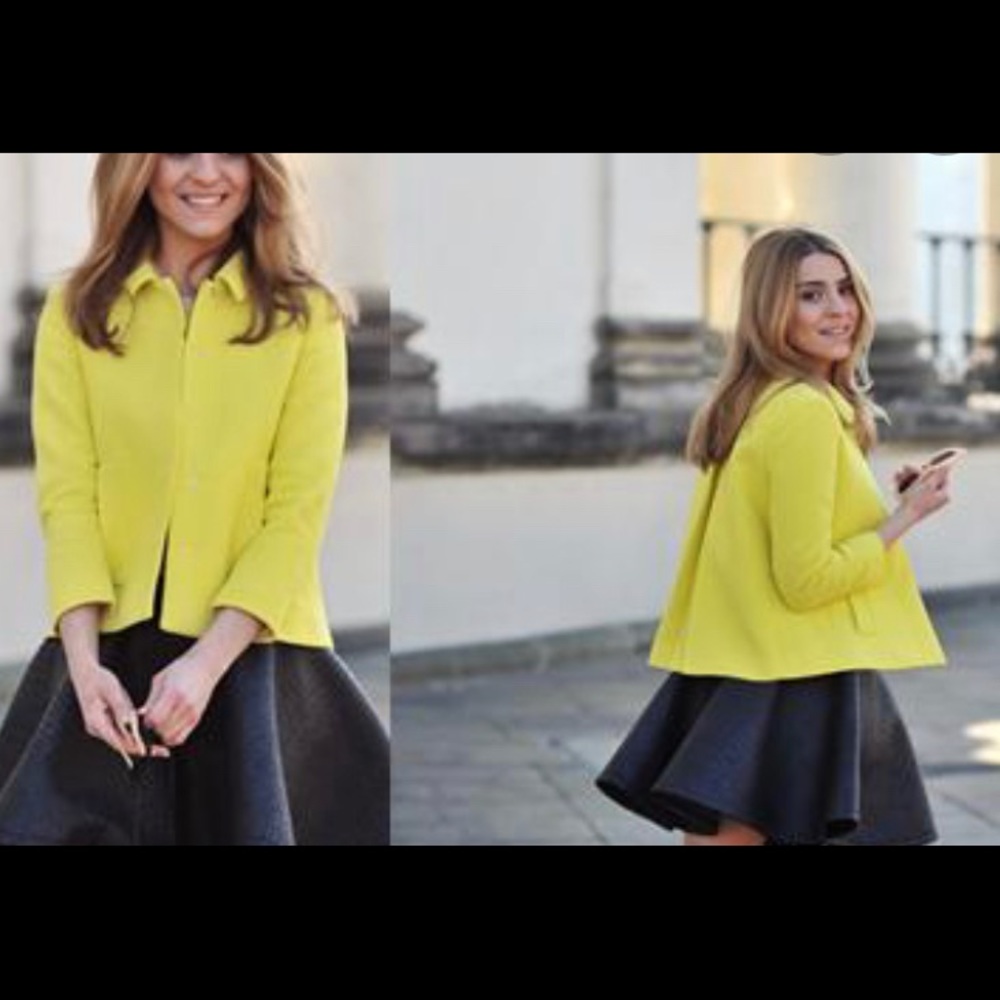 Zara Basic Snap Button Yellow Blazer Size Medium - image 1